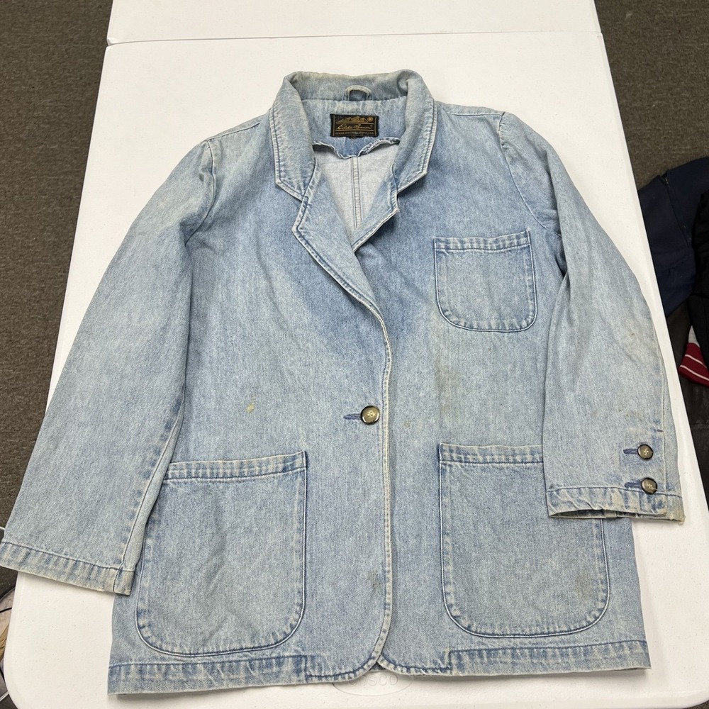 Eddie Bauer Denim Chore Coat Womens XL Light Blue Vintage Utility Jacket